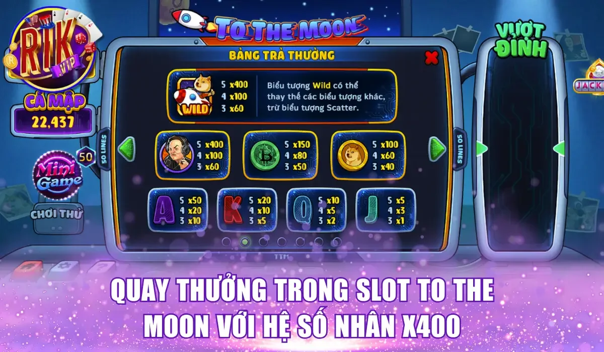 Quay thưởng trong Slot To The Moon với hệ số nhân x400