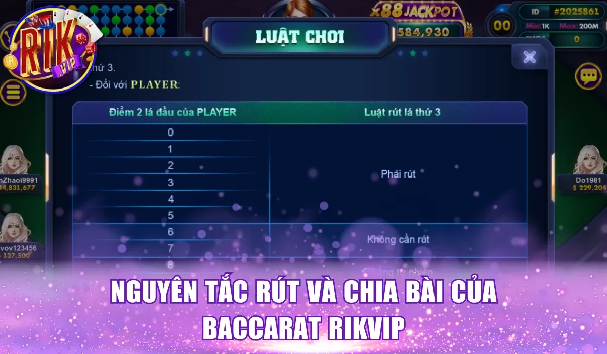 Nguyên tắc rút và chia bài của baccarat RikVip